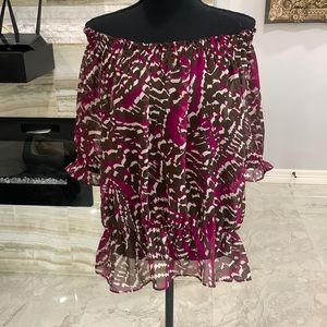 Ana Maroon‎ Floral Print Elastic Waistband Blouse. Size XL (225)